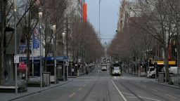 A quiet street is seen in downtown Melbourne on August 6, 2021, amid a sixth lockdown for the city in efforts to bring the Delta outbreak to heel. (Photo by CON CHRONIS / AFP) (Photo by CON CHRONIS/AFP via Getty Images)