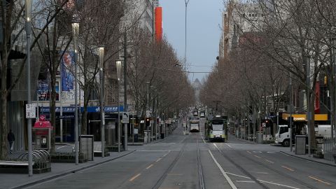A quiet street in Melbourne during the city's sixth lockdown on August 6, 2021.