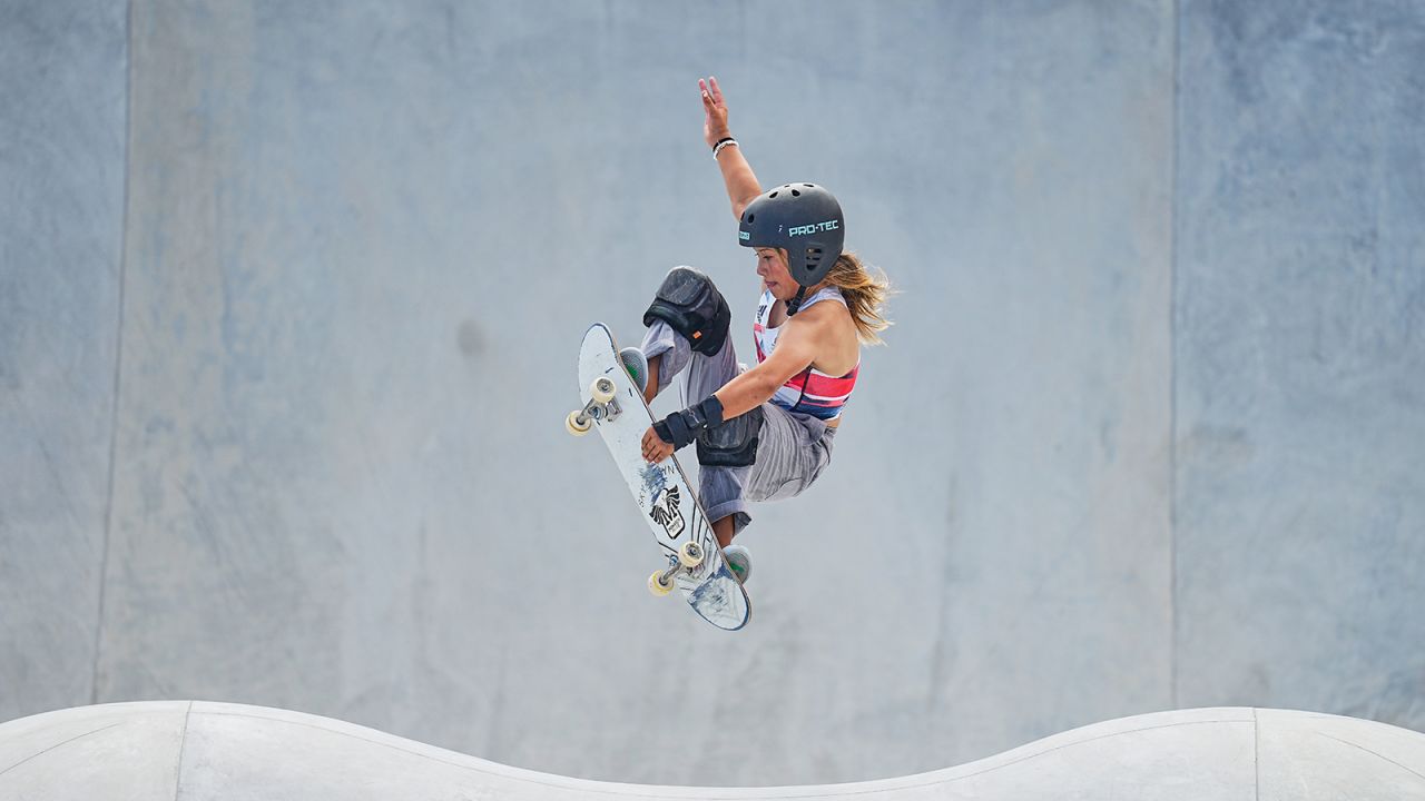 Great Britain's Sky Brown competes in the park skateboarding competition at the Tokyo Olympics, where she won bronze.