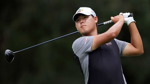 Kim plays his shot from the fifth tee during the second round of the FedEx St. Jude Invitational.