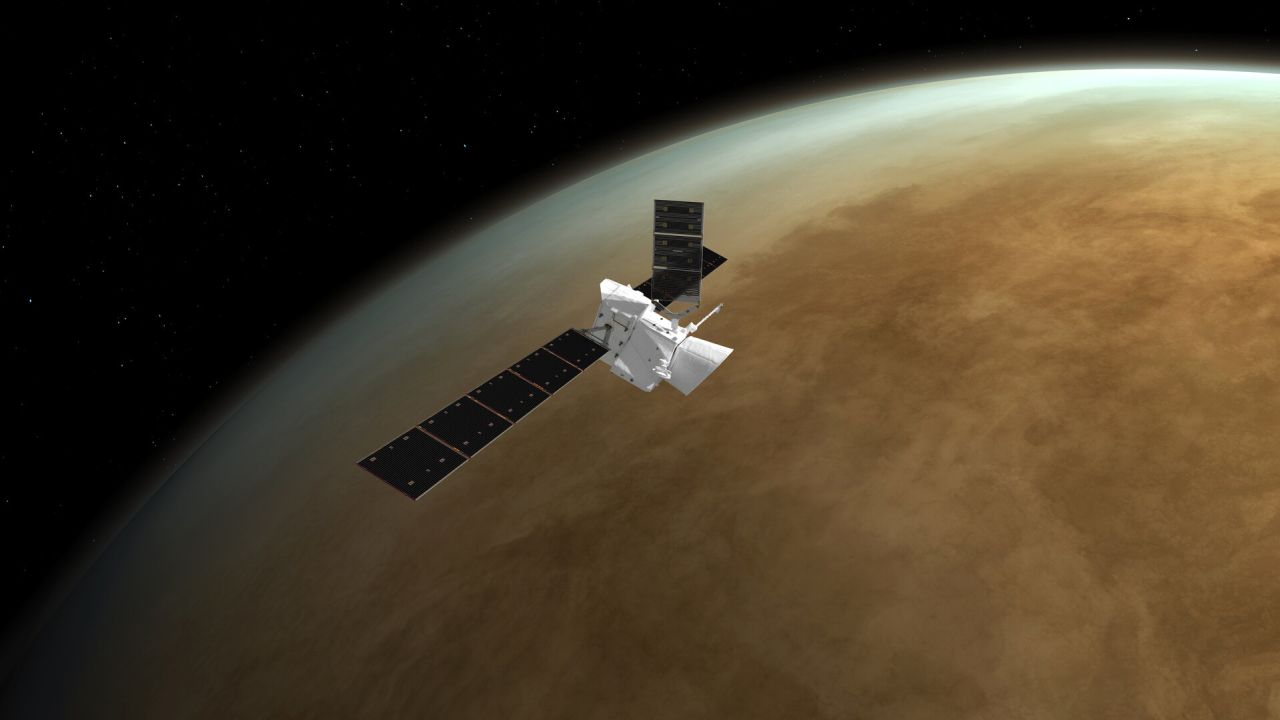 An artist's impression of BepiColombo's flyby of Venus. Its final destination is Mercury, the planet closest to the sun.