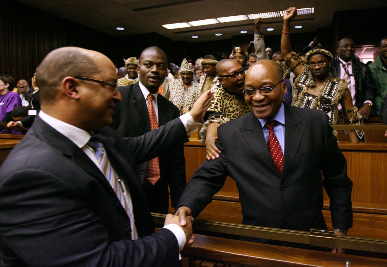 Zuma is congratulated by his attorney after his acquittal in May 2006.