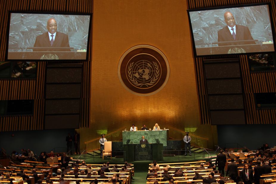 Zuma addresses the United Nations General Assembly in September 2009.