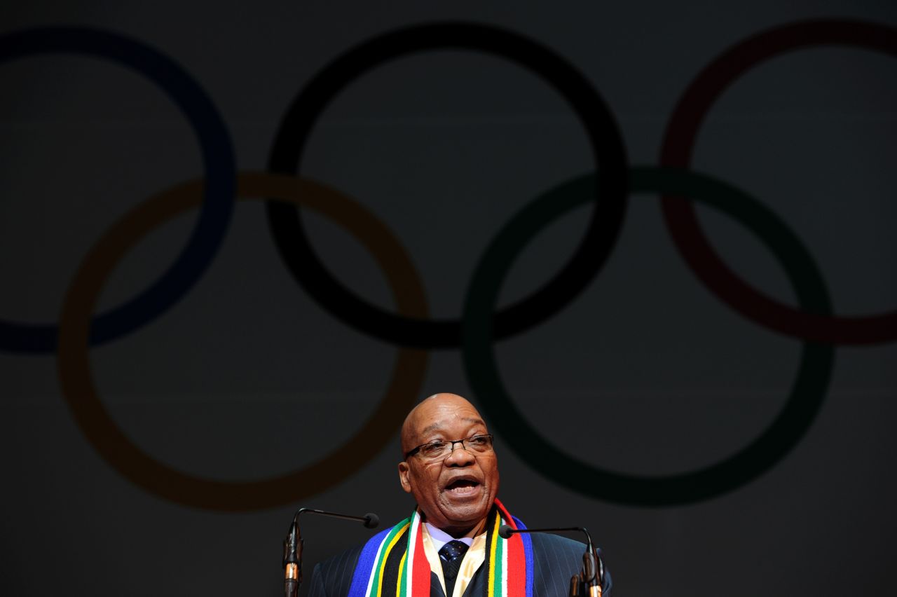 Zuma addresses dignitaries during the opening ceremony of an International Olympic Committee session in July 2011. The IOC was meeting to decide which city would host the 2018 Winter Games.
