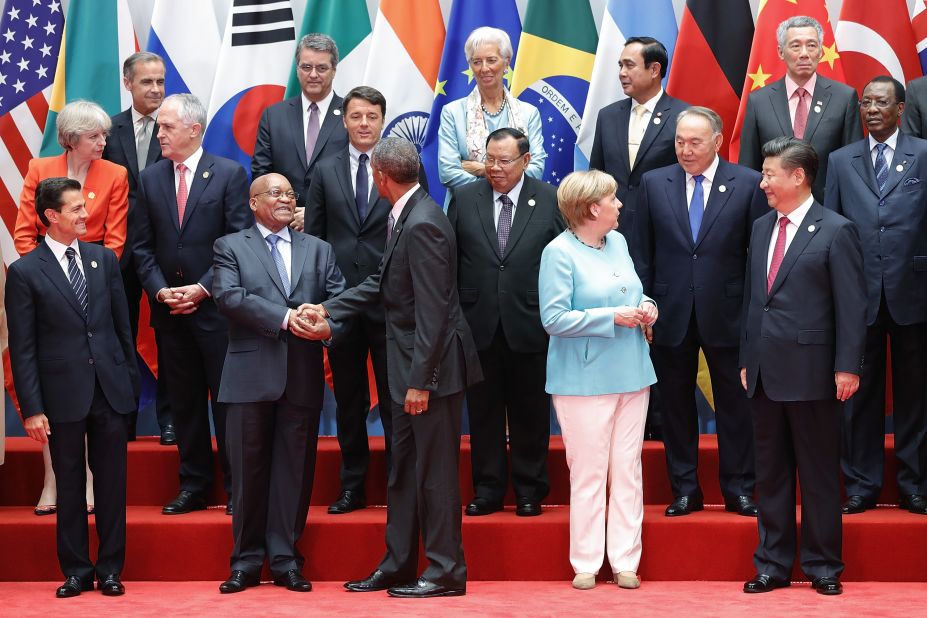 Zuma and Obama shake hands before a group photo at the G20 Summit in Hangzhou, China, in September 2016. In November of that year, a report was published that contained <a href="http://www.cnn.com/2016/11/02/africa/south-africa-pretoria-zuma-protests/" target="_blank">corruption allegations against Zuma. </a>Zuma denied any wrongdoing. He also <a href="http://www.cnn.com/2016/11/10/africa/jacob-zuma-no-confidence-vote/" target="_blank">avoided a vote of no-confidence</a> in Parliament. It was the third time in less than a year that Zuma had faced such a vote.