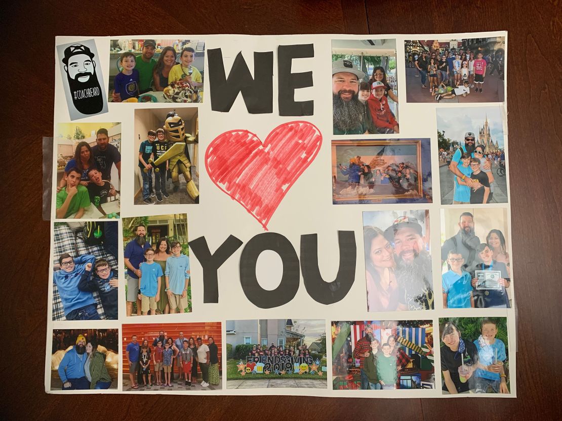 Terry Greear remembers seeing this poster with pictures of friends and family when he regained consciousness.