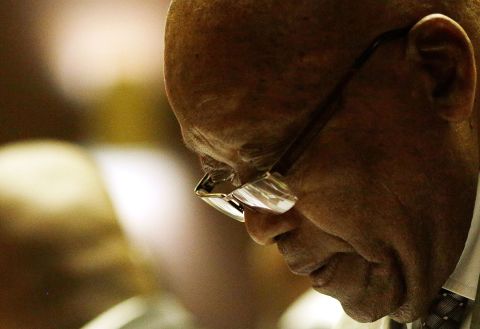 Zuma attends his trial in May 2019. He has pleaded not guilty to the charges against him.
