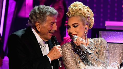 Lady Gaga performs with Tony Bennett during her 'Jazz & Piano' residency at Park Theater at Park MGM on January 20, 2019, in Las Vegas.
