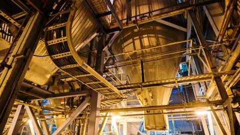 A silo sits at the base of the incinerator to collect ash at the Metro Vancouver Waste-to-Energy Facility in Burnaby, British Columbia, Canada.