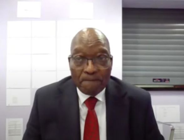 Zuma appears virtually from the Estcourt correctional service facility in Pietermaritzburg, South Africa, in July 2021. He was <a href="index.php?page=&url=https%3A%2F%2Fedition.cnn.com%2F2021%2F07%2F20%2Fafrica%2Fzuma-corruption-trial-adjourned-intl%2Findex.html" target="_blank">seeking a further delay in his corruption trial.</a>