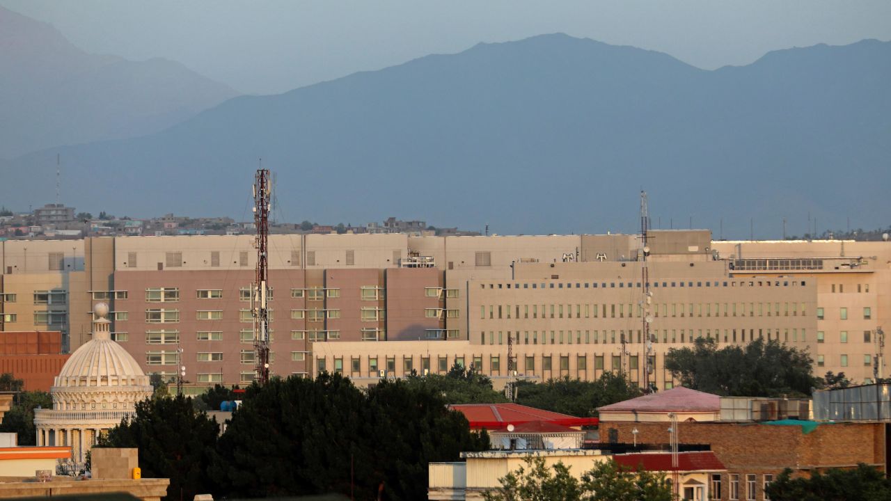 The U.S. Embassy dominates the skyline in Kabul, Afghanistan, Saturday, July 3, 2021.