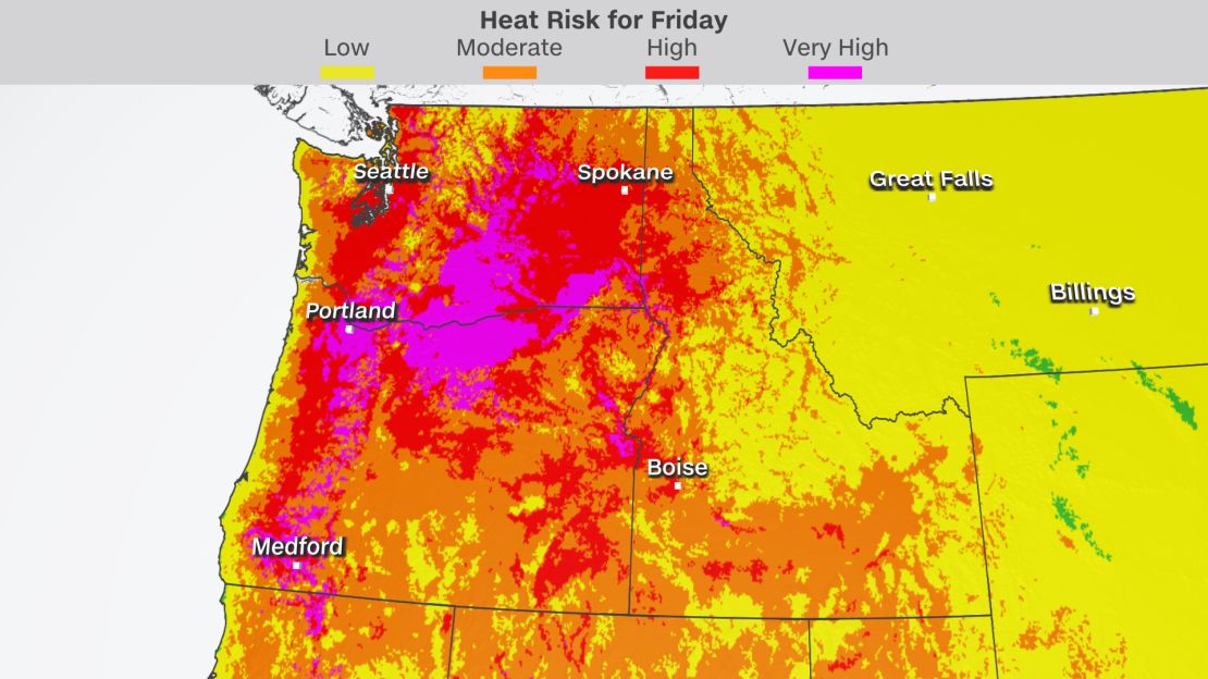 A very high risk (magenta color) is issued when the entire population is due for long-duration heat, with little to no relief overnight.