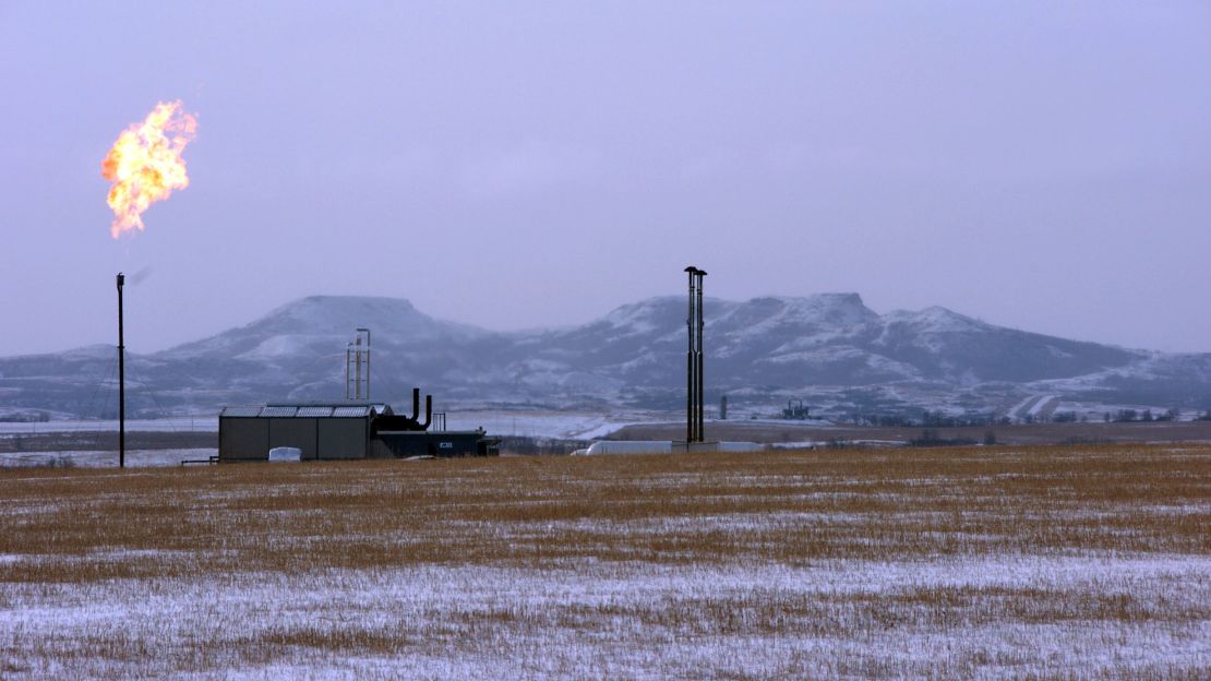 Flaring at a natural gas processing facility in North Dakota.