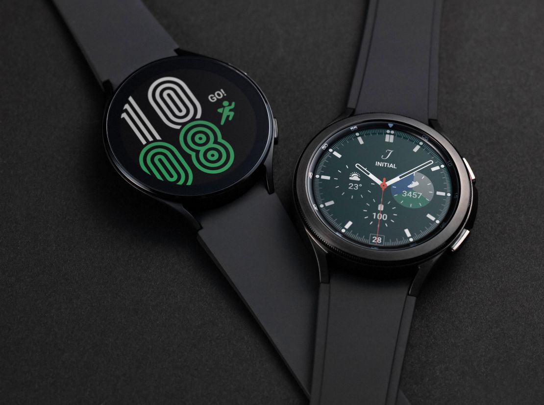 The Samsung Galaxy Watch4, left, and Galaxy Watch4 Classic, right.