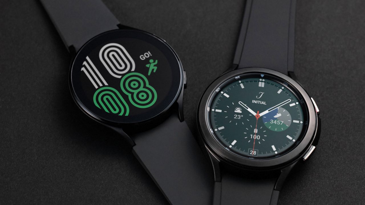 The Samsung Galaxy Watch4, left, and Galaxy Watch4 Classic, right.