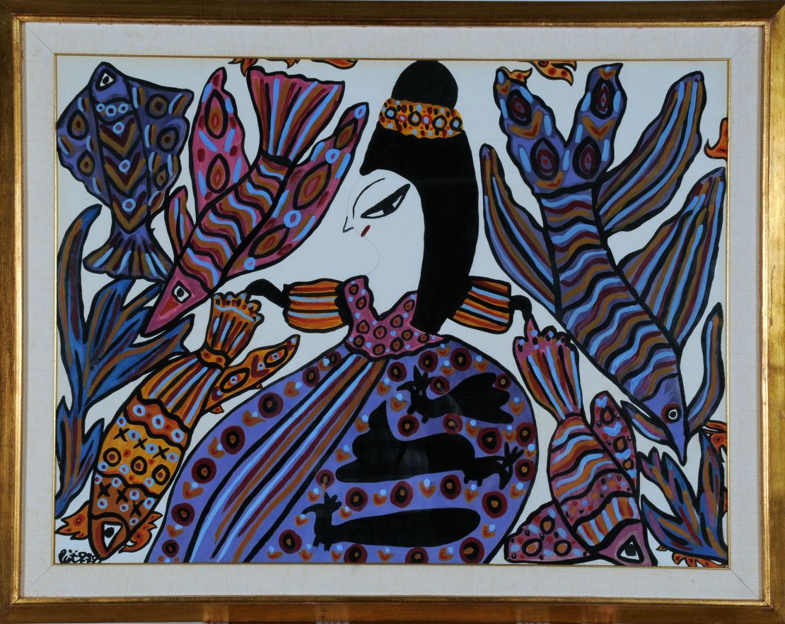 This untitled piece is by Algerian-born artist Baya Mahieddine (1931-1998) who was known simply as "Baya."