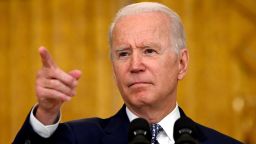 US President Joe Biden takes a question during a press conference about the infrastructure bill passed by the Senate on August 10, 2021, in the East Room of the White House in Washington, DC.