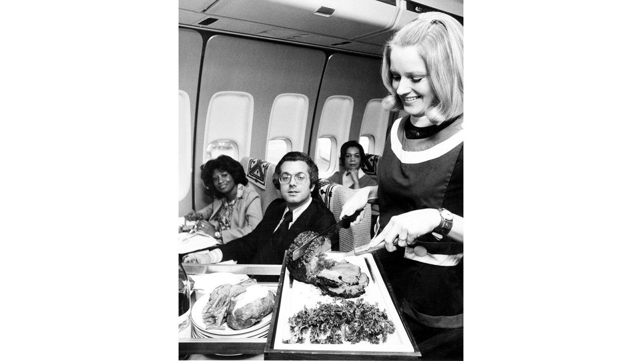 <strong>American Airlines:</strong> Food is served on board a 707, which were produced by Boeing between 1956 and 1978. 