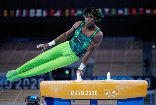 <strong>Uche Eke, Nigeria: </strong>The young athlete became the <a href="index.php?page=&url=https%3A%2F%2Fedition.cnn.com%2F2021%2F07%2F27%2Fsport%2Fuche-eke-nigeria-olympics-spc-spt-intl%2Findex.html" target="_blank">first</a> gymnast to qualify and compete for Nigeria at the Olympics.