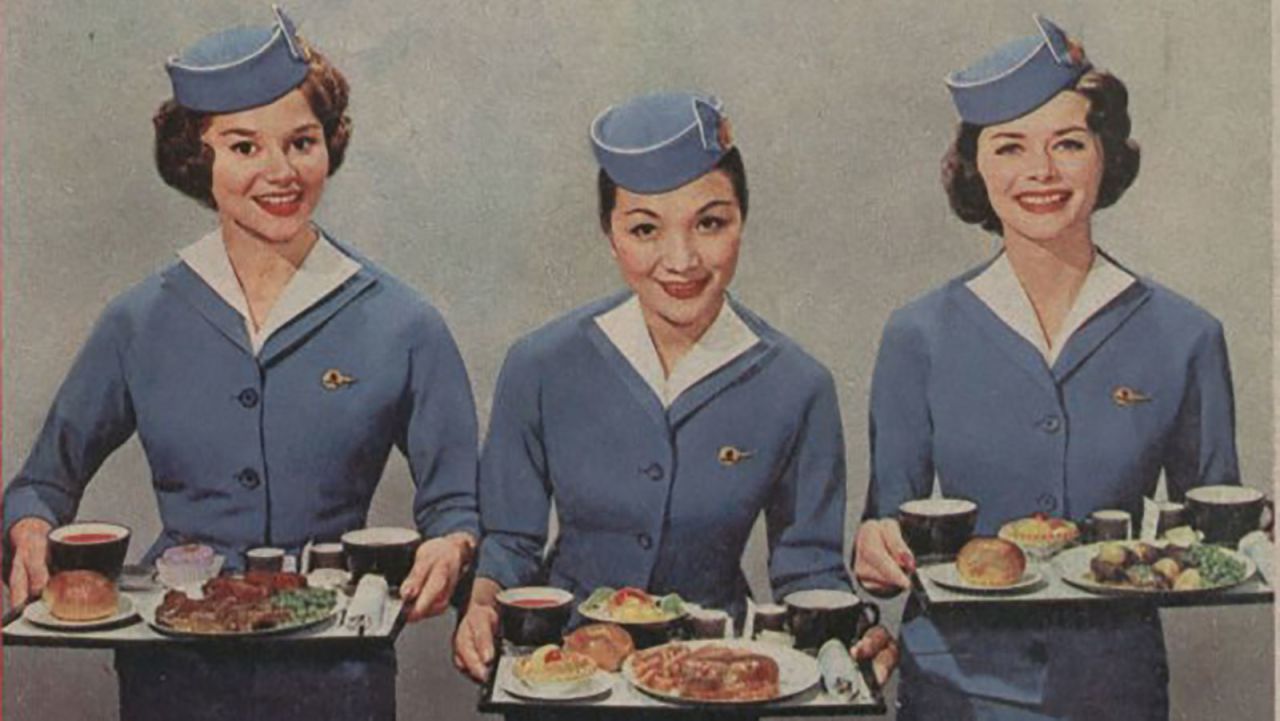 <strong>Inflight opulence: </strong>Back when flying was a high-class luxury activity, inflight dining was a world away from today's plastic-wrapped sandwiches. 