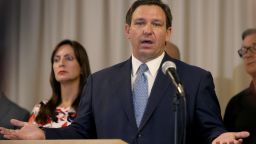 Florida Gov. Ron DeSantis speaks during an event to give out bonuses to first responders held at the Grand Beach Hotel Surfside on August 10, 2021 in Surfside, Florida.
