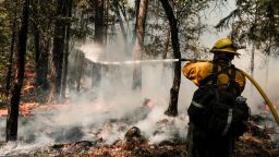 A firefighter employed by J. Franco Reforestation works to extinguish a control burn, a preventative measure to protect a home located on North Valley Road on August 9, 2021 in Greenville, California. The Dixie Fire, which has incinerated nearly 500,000 acres, is the second-largest recorded wildfire in state history and remains only 21 percent contained. 
