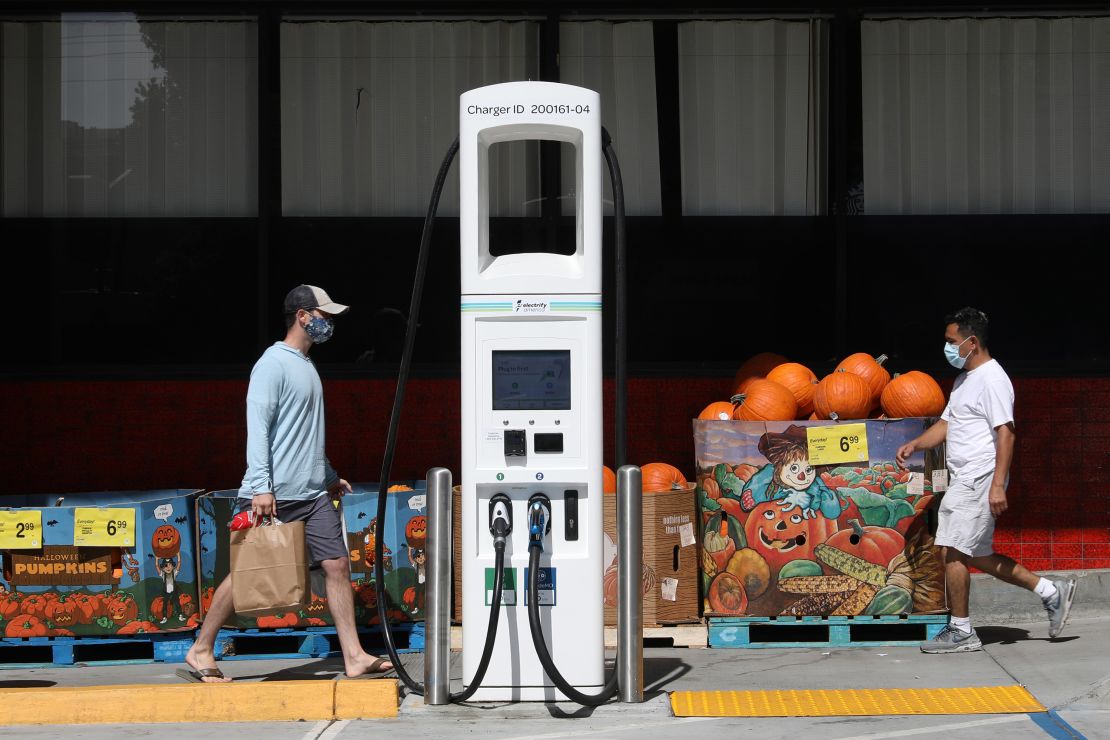 An electric car charging station in California.