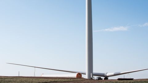 A wind turbine under construction in New Mexico in 2020.