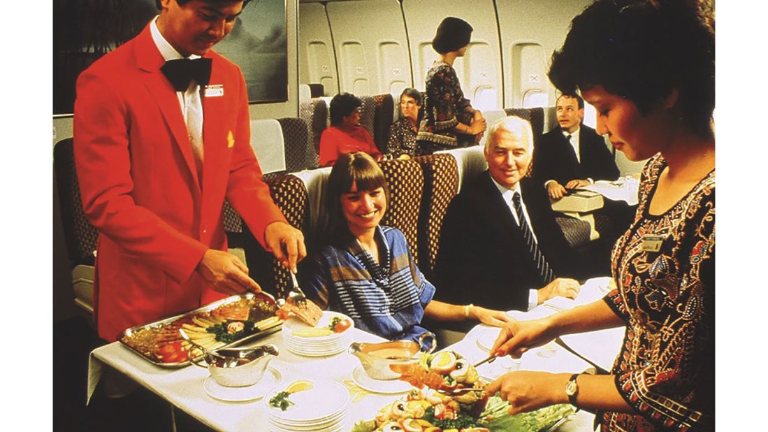 <strong>Singapore Airlines:</strong> In the 1970s, Singapore Airlines trolleys came laden with platters of salads and hors d'oeuvres, cheese plates and decadent desserts. 