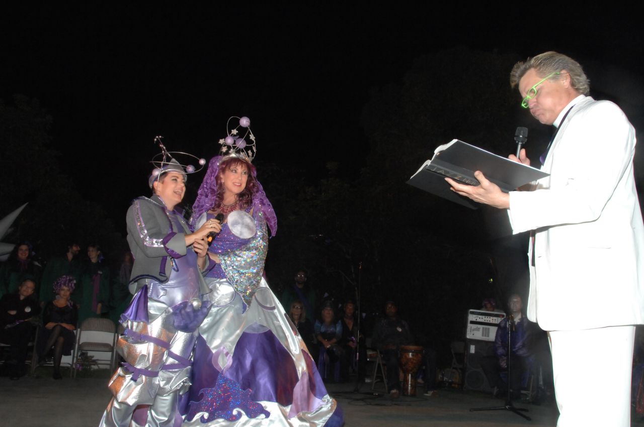In 2010, the artists married the moon under a full harvest moon in the Farnsworth Ampitheater in Los Angeles. Reverend Billy served as their officiant. 