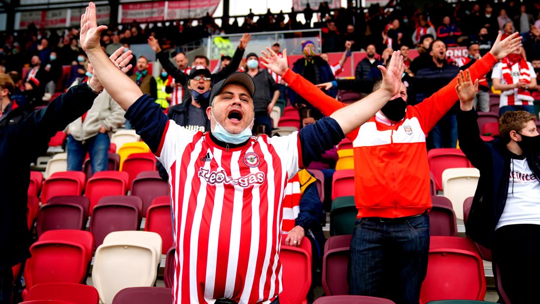 Brentford fans in the stands ahead of the Championship playoff semifinal, second leg match at the Brentford Community Stadium against Bournemouth.