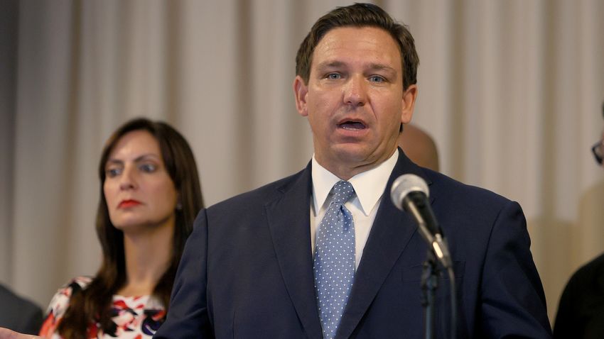 SURFSIDE, FLORIDA - AUGUST 10: Florida Gov. Ron DeSantis speaks during an event to give out bonuses to first responders held at the Grand Beach Hotel Surfside on August 10, 2021 in Surfside, Florida. DeSantis gave out some of the $1,000 checks that the Florida state budget passed for both first responders and teachers across the state. (Photo by Joe Raedle/Getty Images)