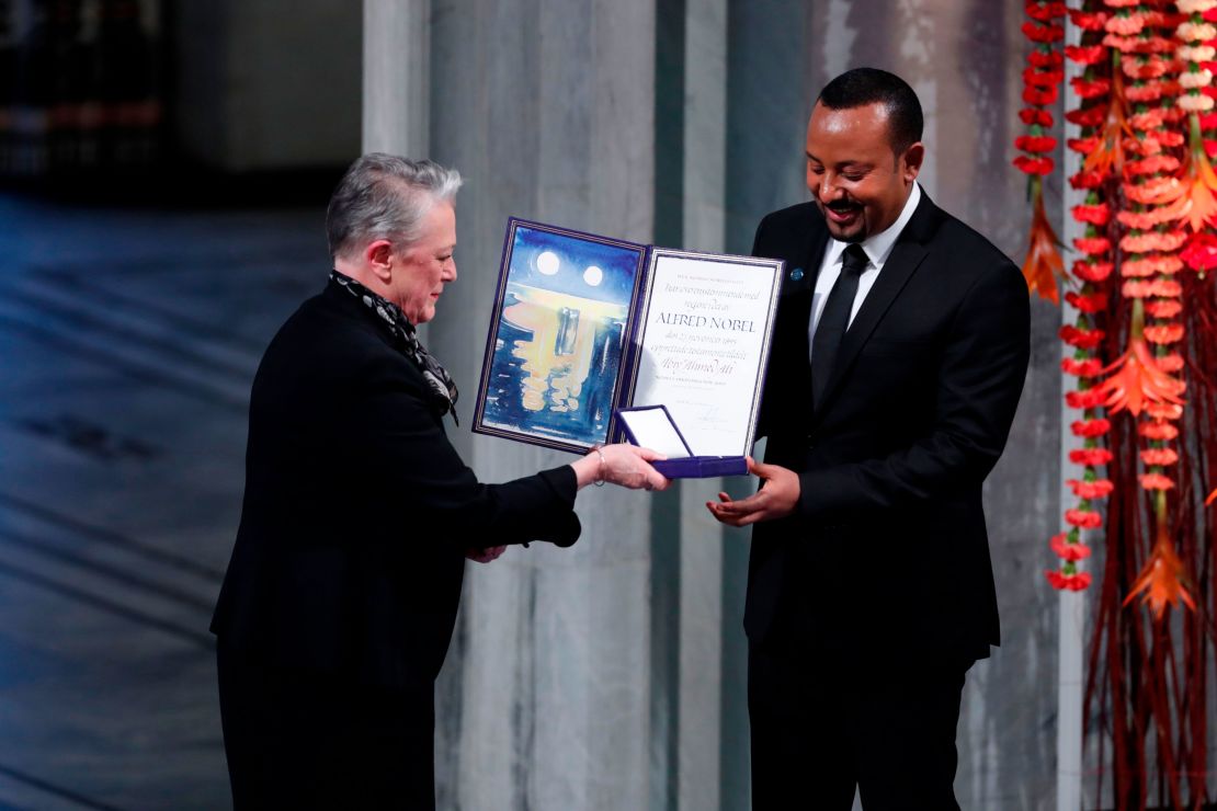 Abiy receives the Nobel Peace Prize during a ceremony in Oslo, Norway, in December 2019. 