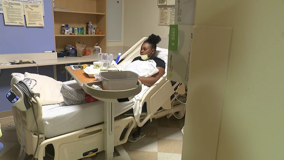 Marionna in a room at Cardinal Glennon Children's Hospital in St. Louis, Missouri.