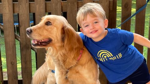 Poppy is pictured with Claire Mracek's son.