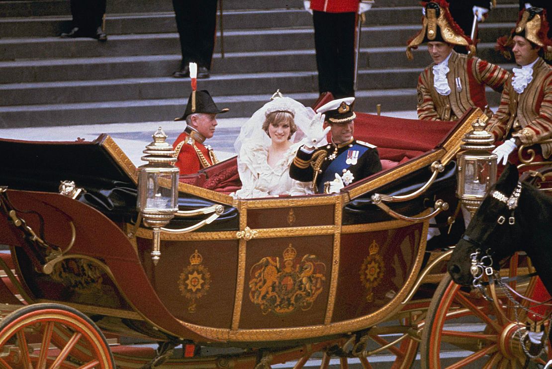 Charles and Diana pictured in a carriage after their wedding.