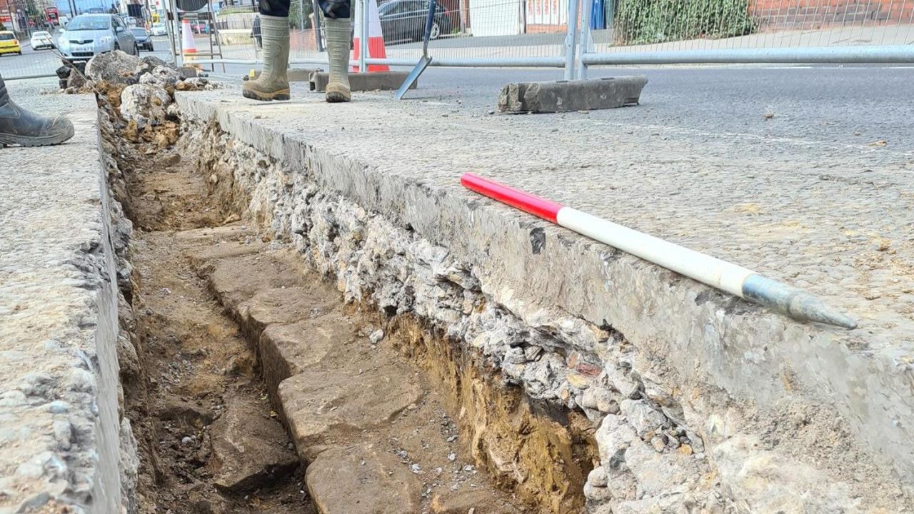 The section of wall is around three meters long.