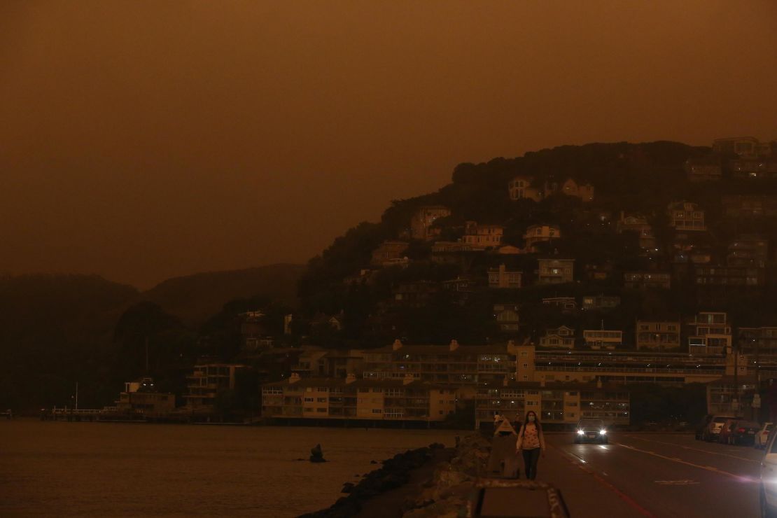 California's sky glowing orange due to smoke from the wildfires.