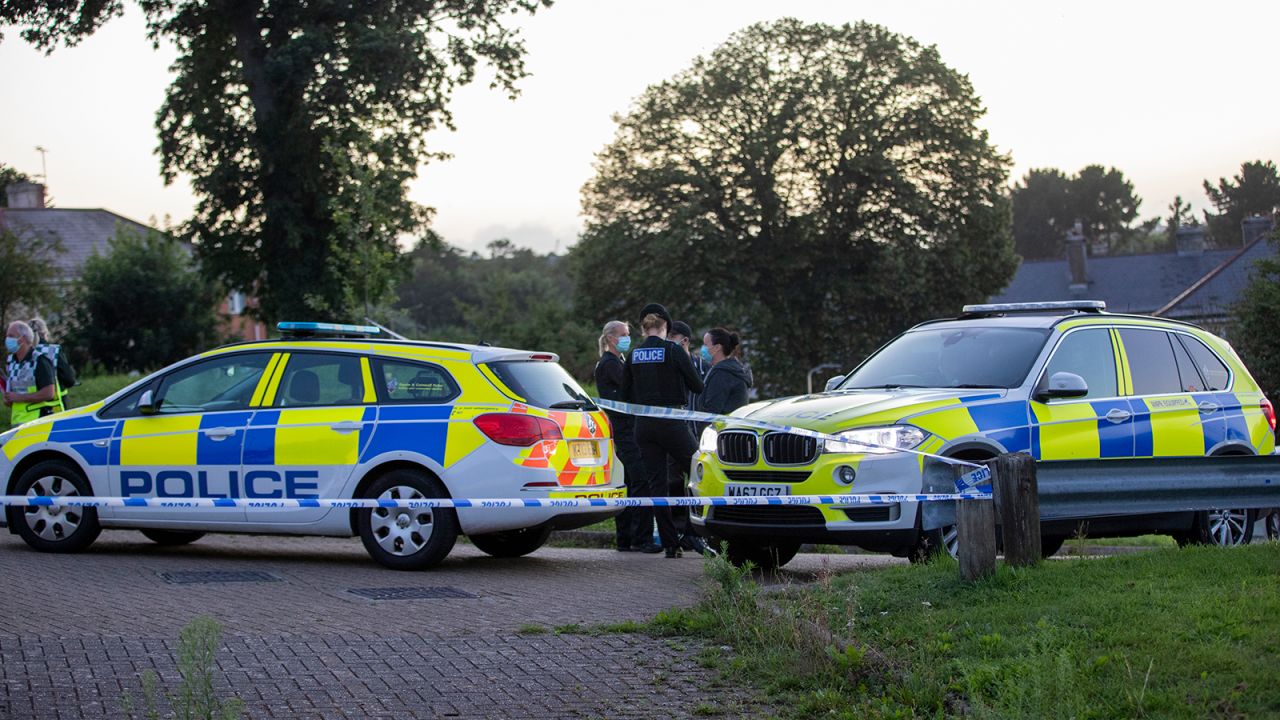 Police at the scene of a shooting Thursday in Plymouth, England.