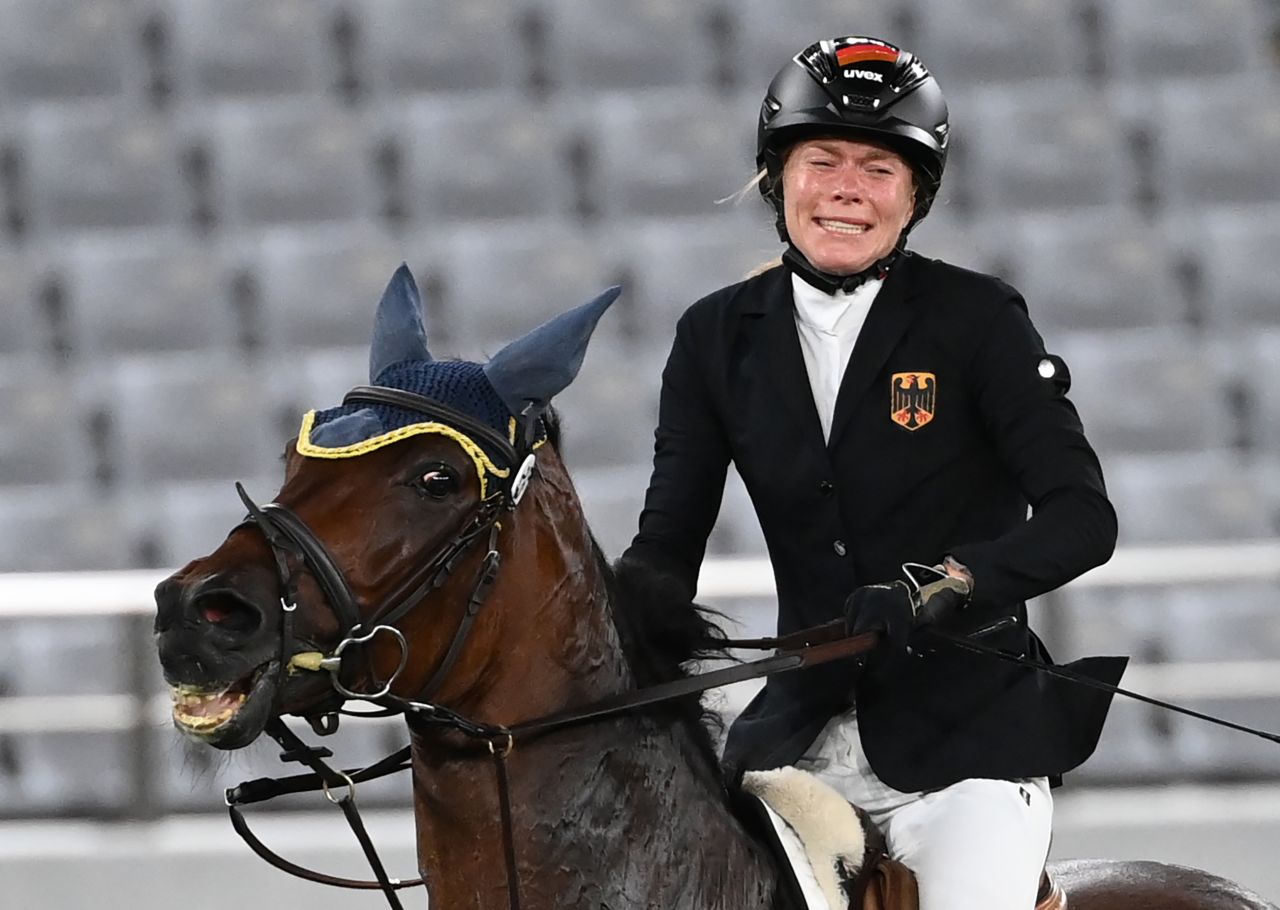 Germany's Annika Schleu was leading the modern pentathlon after two events at the Tokyo Olympics. But in the show jumping event on Friday, August 6, her horse refused to cooperate with her wishes. The horse, Saint Boy, just wouldn't jump, and <a href="https://www.cnn.com/world/live-news/tokyo-2020-olympics-08-06-21-spt/h_e2ea37082eedb53e79deba154d931c9b" target="_blank">Schleu broke into tears</a> as her medal hopes faded away. In the modern pentathlon, horses are assigned to athletes via a draw.
