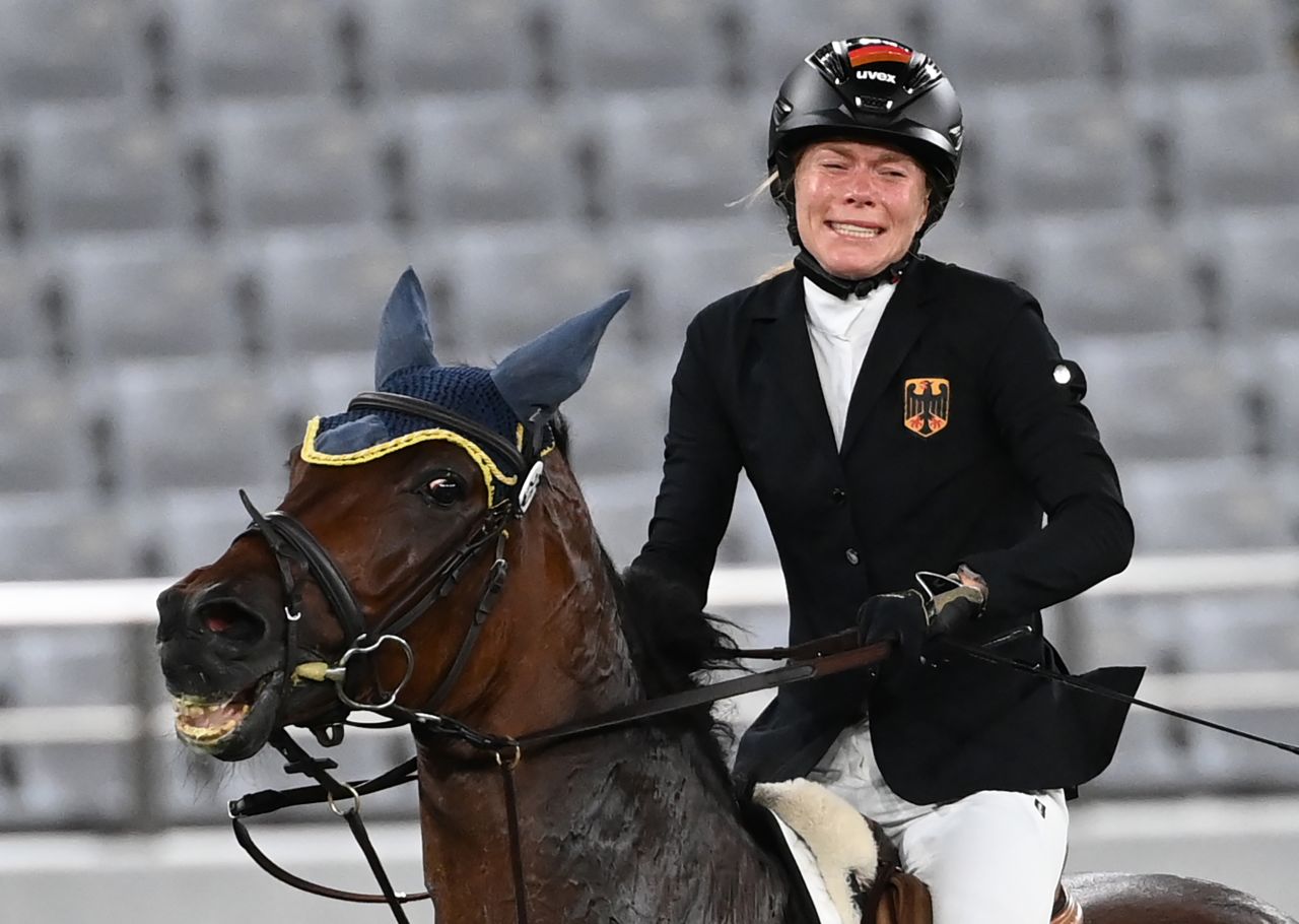 Germany's Annika Schleu was leading the modern pentathlon after two events at the Tokyo Olympics. But in the show jumping event on Friday, August 6, her horse refused to cooperate with her wishes. The horse, Saint Boy, just wouldn't jump, and <a href="https://www.cnn.com/world/live-news/tokyo-2020-olympics-08-06-21-spt/h_e2ea37082eedb53e79deba154d931c9b" target="_blank">Schleu broke into tears</a> as her medal hopes faded away. In the modern pentathlon, horses are assigned to athletes via a draw.