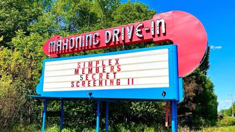 The Mahoning Drive-In Theater entrance in Leighton, Pennsylvania.