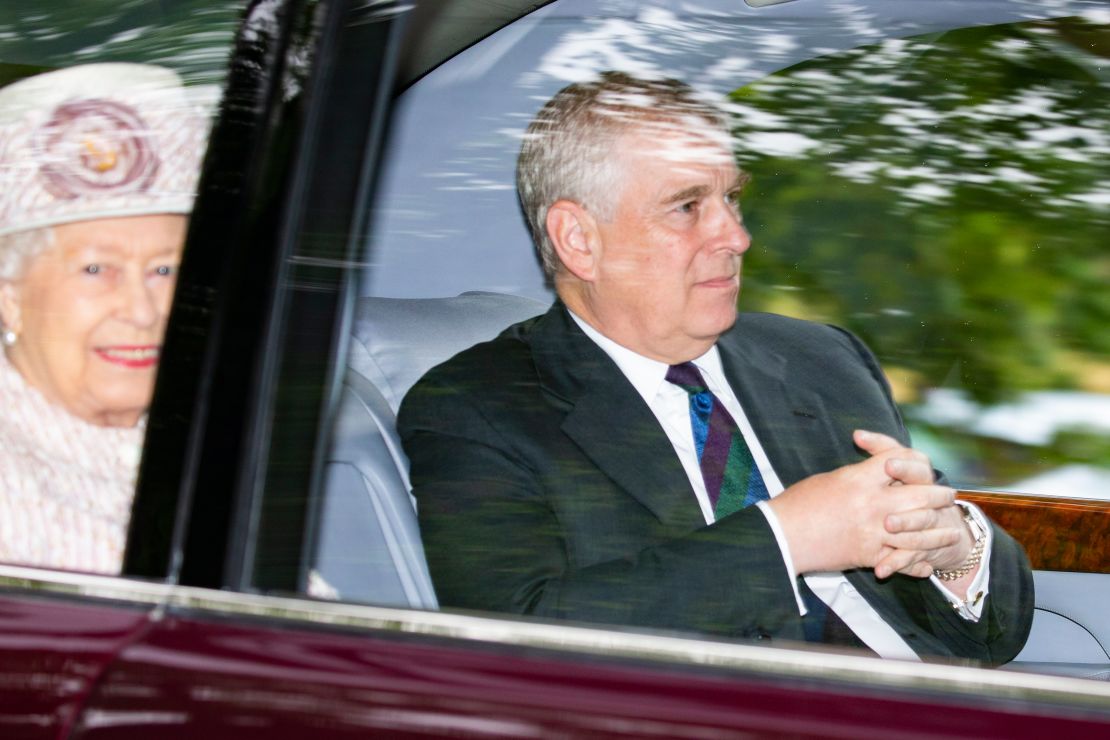 The Queen and Prince Andrew travel to a church service together on August 11, 2019, a day after Epstein died by suicide.