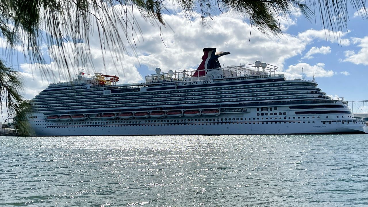 The cruise ship Carnival Vista is seen moored at a quay in the port of Miami on December 23, 2020.