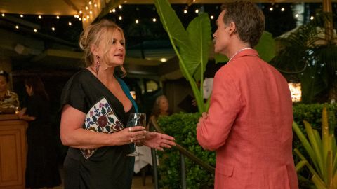 Jennifer Coolidge, left, as Tanya and Murray Bartlett, right, as Armond on "The White Lotus."