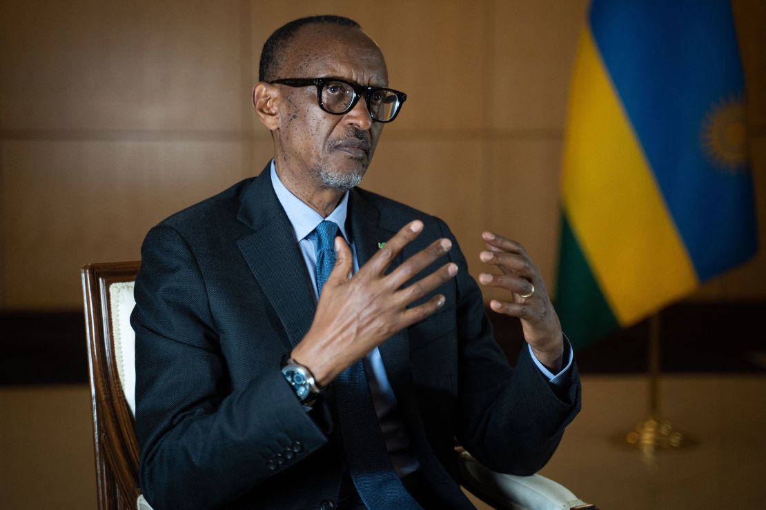 Rwanda's President Paul Kagame speaks during an interview with international media at the presidency office in Kigali, on May 28, 2021.