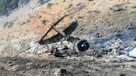 The wreckage of Be-200 firefighting plane after it crashed in Turkey on Saturday. 