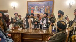 Taliban fighters take control of Afghan presidential palace in Kabul, Afghanistan, on August 15, 2021. 