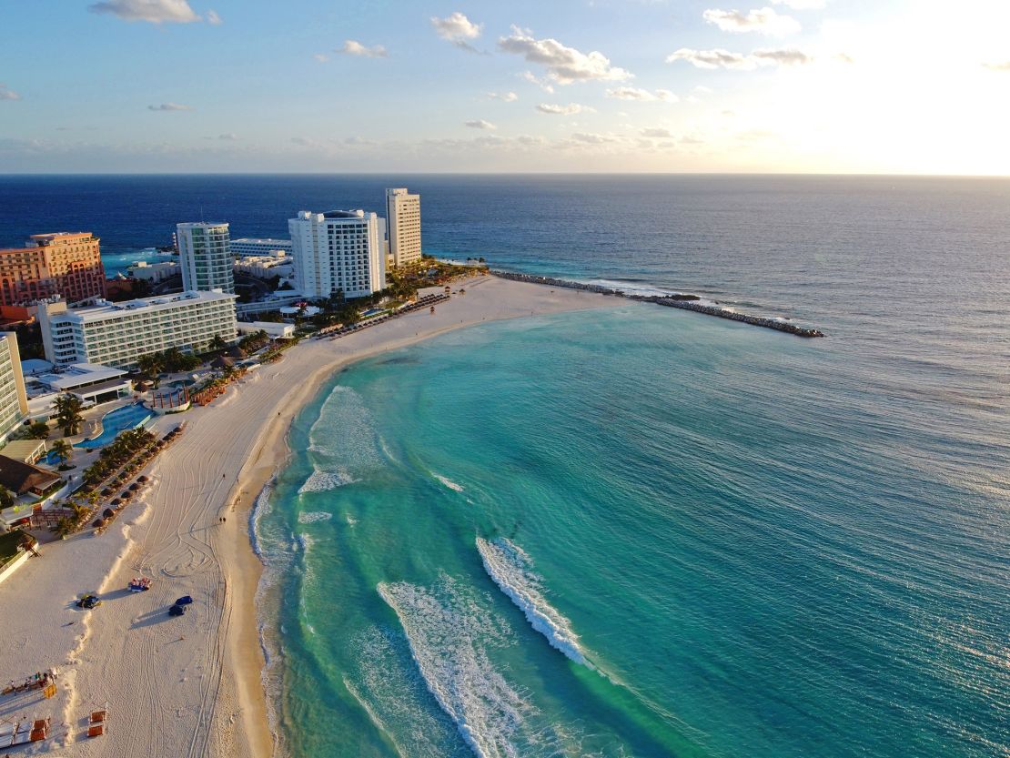 Hyatt Ziva Cancun aerial view in the morning, in Cancun, Quintana Roo QR, Mexico.