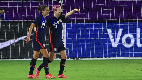 Megan Rapinoe celebrates a goal with Lloyd during a match against Argentina in the SheBelieves Cup.